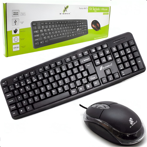 Kit Mouse E Teclado Usb Com Fio Básico Slim Preto Escritório