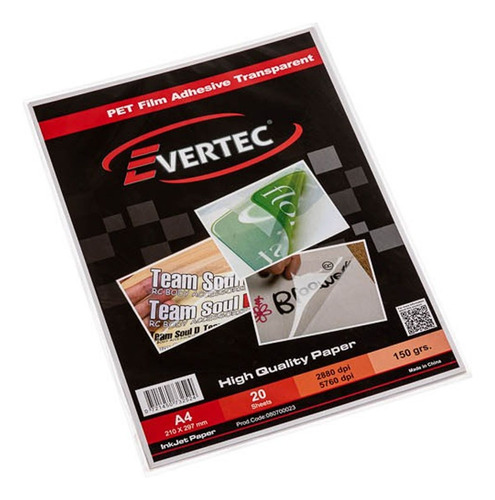 Evertec Papel Transparente Adhesivo A4 150gr X20 0807 Ppct