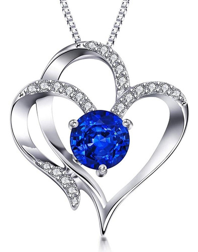 Collar Corazón Azul Plata 925 Circones Zafiro Mujer Amor