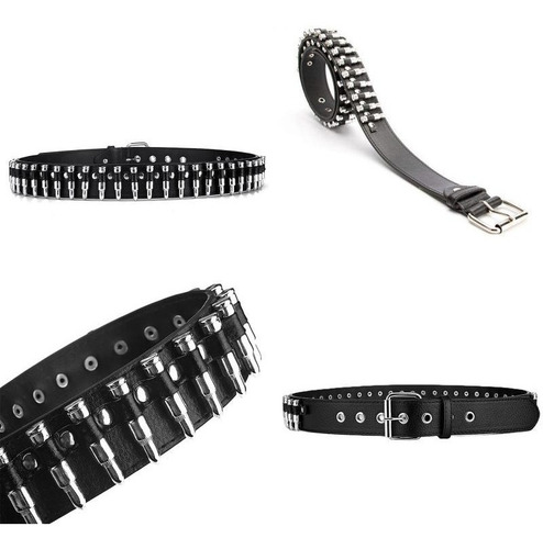 Cinturón Negro Punk Rock Con Accesorio Balas Cosplay Premium Negro Unitalla
