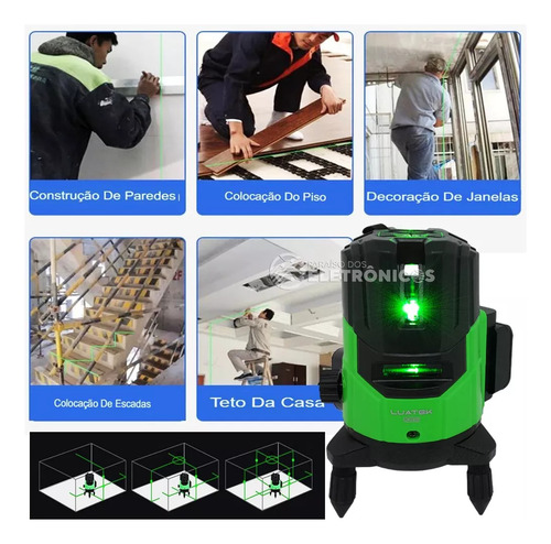 Nível A Laser Verde 5 Linhas 6 Pontos 5mts E Aviso Sonoro