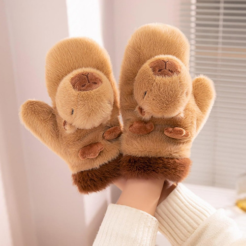 1 Par De Lindos Guantes Cálidos De Felpa Cortos De Capibara