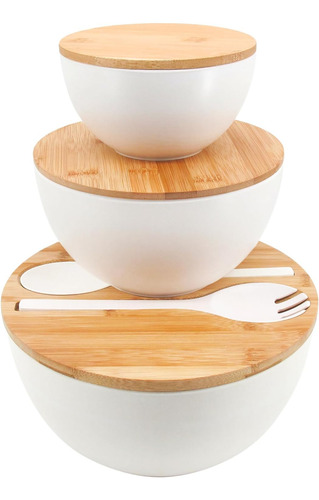 Juego De 3 Cuencos De Ensalada Con Tapa Y Utensilios De Serv