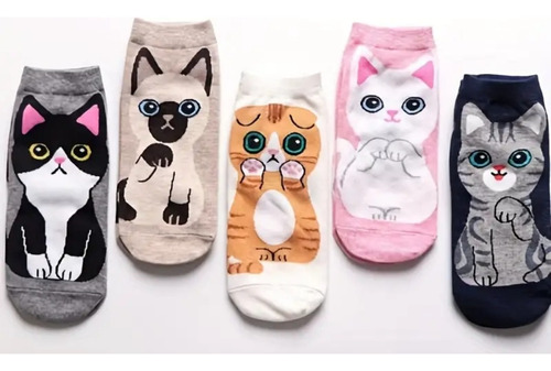 5 Pares De Calcetines Con Estampado De Gatitos