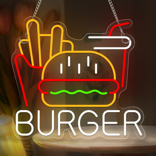 Letrero Led De Neón Para Cafetería Burger Fries Coke