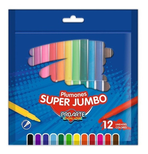 Imagen 1 de 1 de Plumones Super Jumbo 12 Colores Proarte