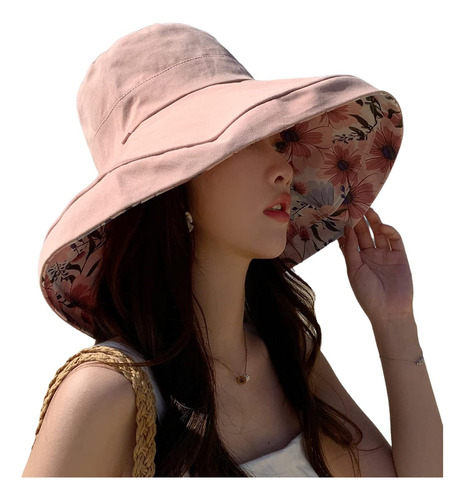 Sombrero De Verano Para Mujer, De Ala Ancha, Con Borde M2320-rosa Talla Única
