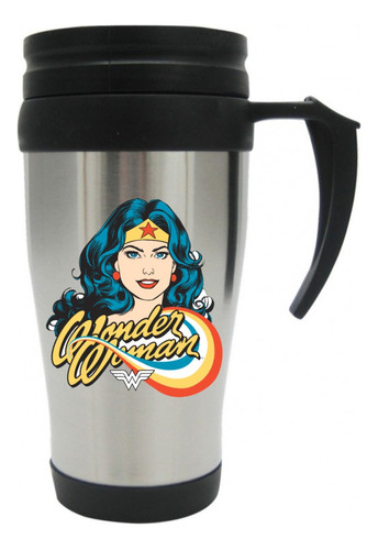 Vaso Viajero Metalico Wonder Woman Mujer Maravilla Mugs 