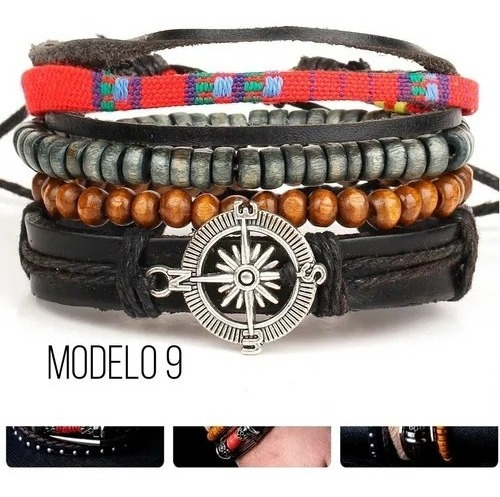 Pulsera Cuero Boho Tejido Vintage Multicapa Unisex Ajustable