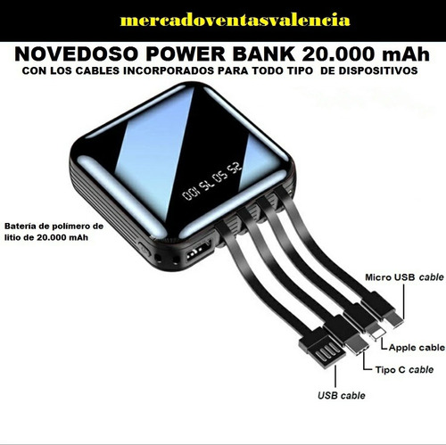 Power Bank 20000mah Cargador Portatil Version 2021 Con Cable