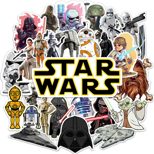 Kit 30 Adesivos Star Wars Darth Vader Chewbacca Yoda R2d2