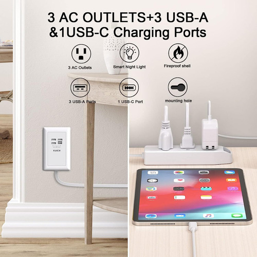 Regleta Extension Electrica Con Sensor Luz 4 Puertos Usb