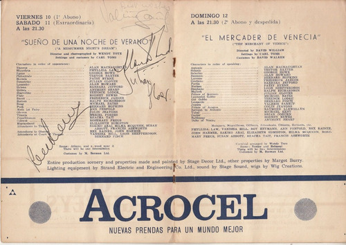 1964 Teatro Solis Programa Shakespeare Company Con Firmas 