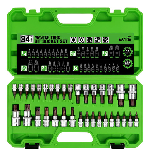 Swanlake Master Torx - Juego De Dados De 34 Piezas, Acero De