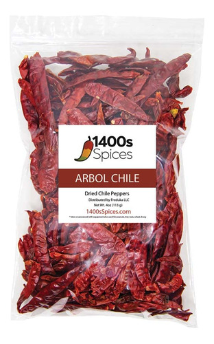 4oz Chile De Arbol Seco, Chiles Rojos Enteros Secos Por 1400