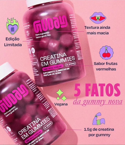 Kit Guday Creatina Maçã Verde + Frutas Vermelhas 60 Gummys
