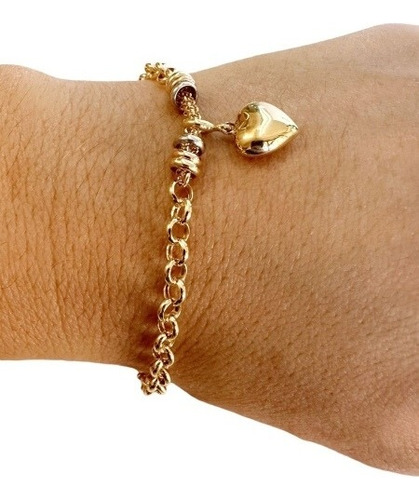 Pulseira Portuguesa Ouro 18k 750 Coração Comprimento 19 Diâmetro 5 Cm