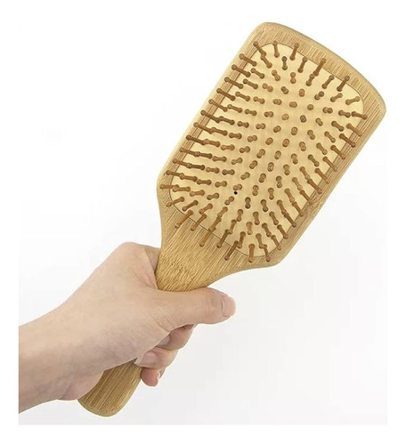 Escova Raquete Bambu Almofada Anti Estática Profissional