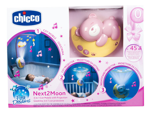 Proyector De Cuna Next2moon Marca Chicco Musical Color Rosa
