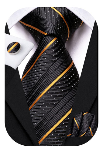 Hi-tie Corbatas De Seda Para Hombre, Color Negro Y Dorado, 7