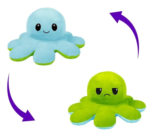 Pulpo Pulpito Reversible Feliz Enojado Colores Pelucheria