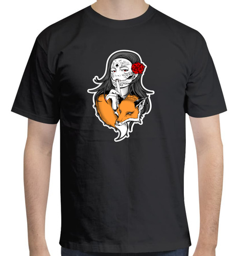 Playera De Catrina Con Zorro - Tatuaje - Día De Muertos