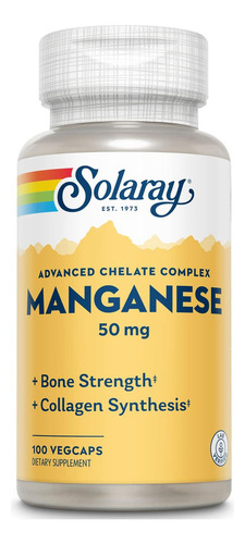 Solaray, Manganeso, Complejo De Quelatos 50 Mg, 100 Cáp Sabor Sin Sabor