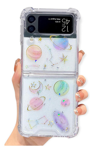 Imagen 7 de 9 de Funda Para Galaxy Zflip + Mica Universo Estrellas Mujer Dama