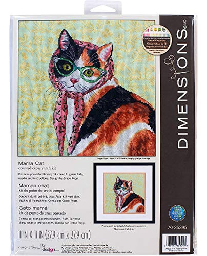 Dimensiones Kit De Punto De Cruz Contado Mama Cat, Multicolo