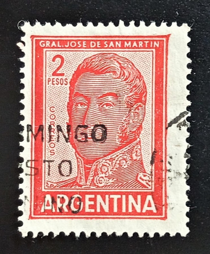 Argentina, Gj 1134 S Martín 2p Cara Rayada 1959 Usado L17187