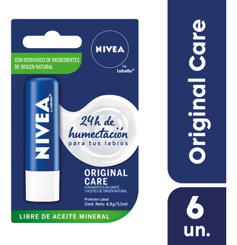 Nivea Essential Protector Labial Original Care 4,8gr Pack X6