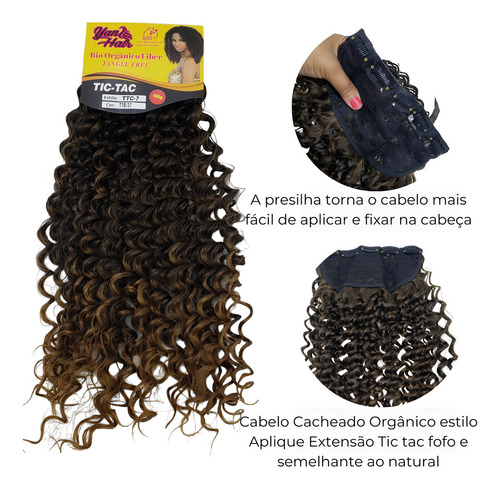 Extensión de cabello rizado 100% orgánico Apply Tic Tac, 60 cm, color negro