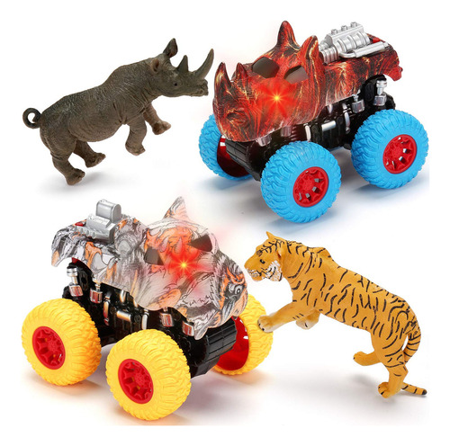 Monster Truck - Juego De Juguetes | 2 Camiones + 2 Animales.