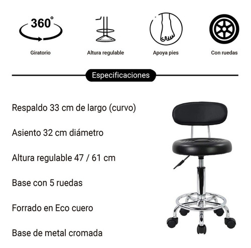 Banco Hidráulico Giratorio Para Barra Comedor Cocina Cantina Acabado de la estructura Cromado Color Negro