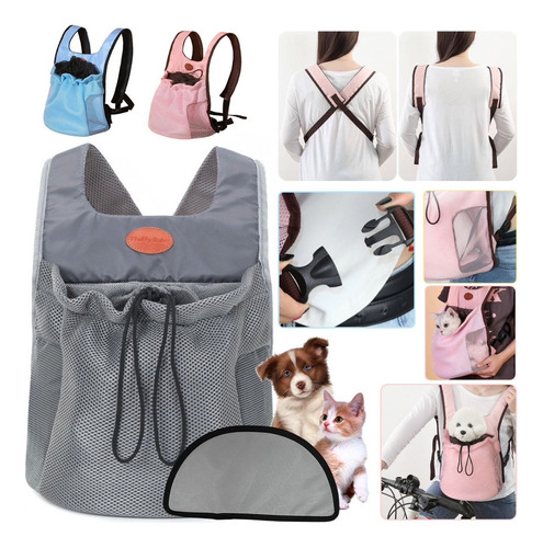 Mochila Canguro Transportadora Bolso Para Mascota Perro Gato Color Celeste