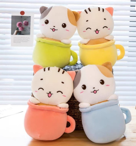 Peluche Gato Kawaii Taza Hermoso