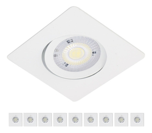 Kit 10 Spot Led Smd 7w Dicróica Direcionável Quadrado Forte