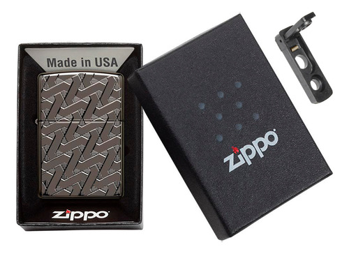 Zippo Armor Deep Carved Geometric Weave Black Ice