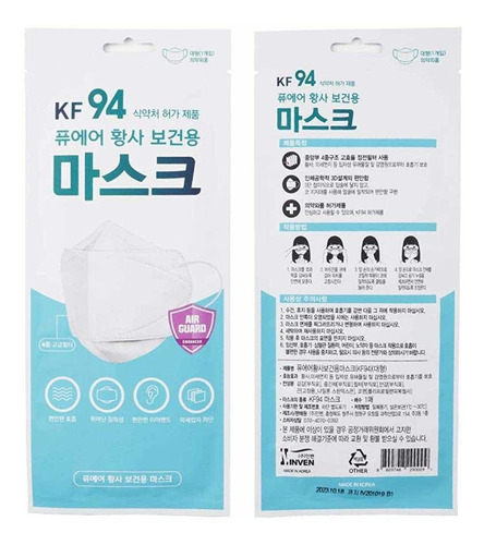 Cubrebocas Kf94 Coreano Original De Proteccion Total (100pz)