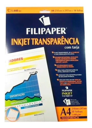 Transparência Jato De Tinta Com Tarja Filipaper 50 Folhas