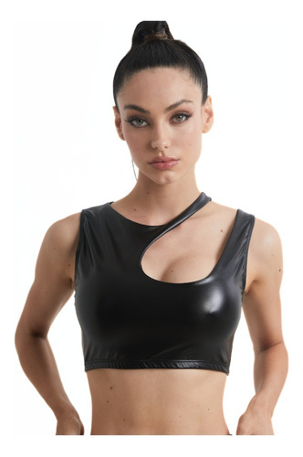 Top Kale Pompavana Corpiño Engomado Negro Cut Out Mujer