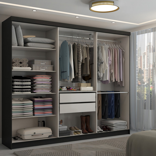 Guarda-roupa Casal Odisseia 6 Portas 2 Gavetas Espelho Preto
