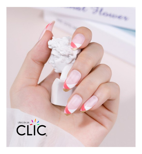 Uñas Press On Reusables - Francés Rosa Mate Color Coral claro Dama