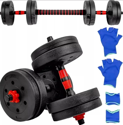 Kit Pesas Mancuernas 15 Kg Con Barra Extensora Termo Forrada