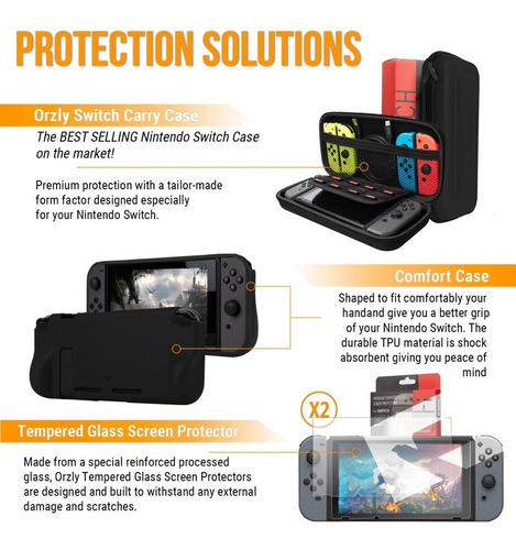 Imagen 5 de 9 de Funda Estuche Vidrio Cargador Para Nintendo Switch Geek Pack