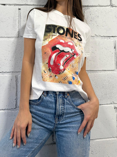 Remera Algodón Prelavado Estampa Mujer Nylon Rolling Stones