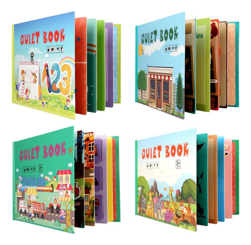 4x Montessori Quiet Book Aprendizaje Temprano Para Niños En