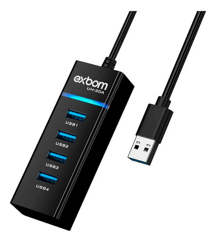 Hub Usb 4 Entradas Preto C/ Alimentação Usb Uh-30a Exbom