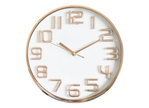 Reloj Pared Marco Pl. Champagne Fondo Blanco De 30cm Diam