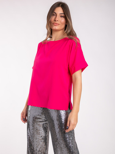 Blusa De Crep Cuello Bote Talle Grande 